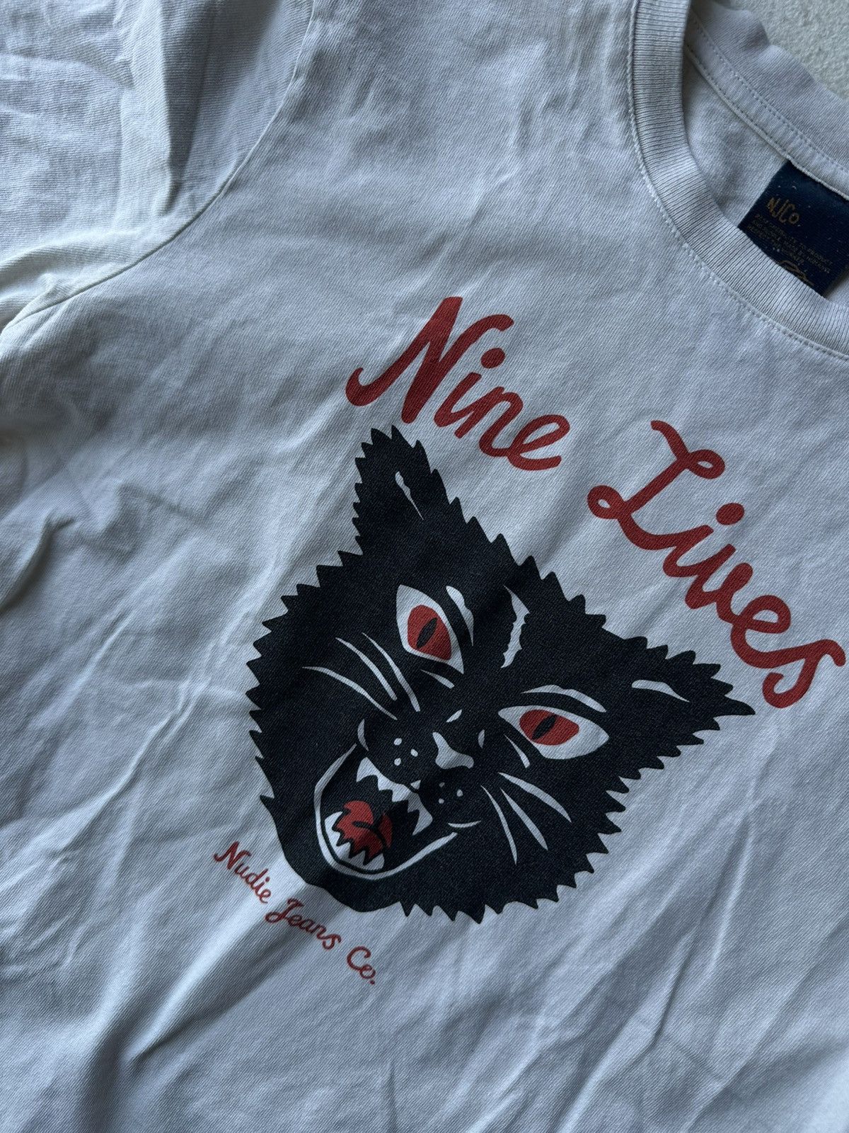 Nudie Jeans 🚨Y2K Big Logo NUDIE JEANS NINE LIVES T-shirt Avant Garde Size US S / EU 44-46 / 1 - 4 Thumbnail