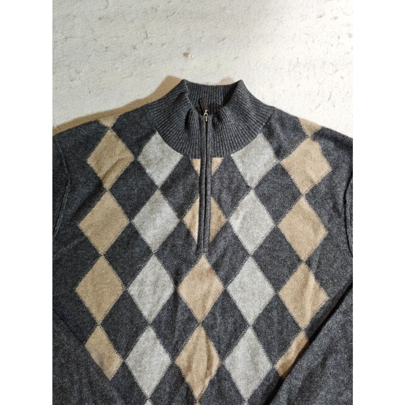 Vintage Pure Cashmere 1/4 Zip Pullover Argyle Sweater Women's Size Large Size L / US 10 / IT 46 - 7 Thumbnail