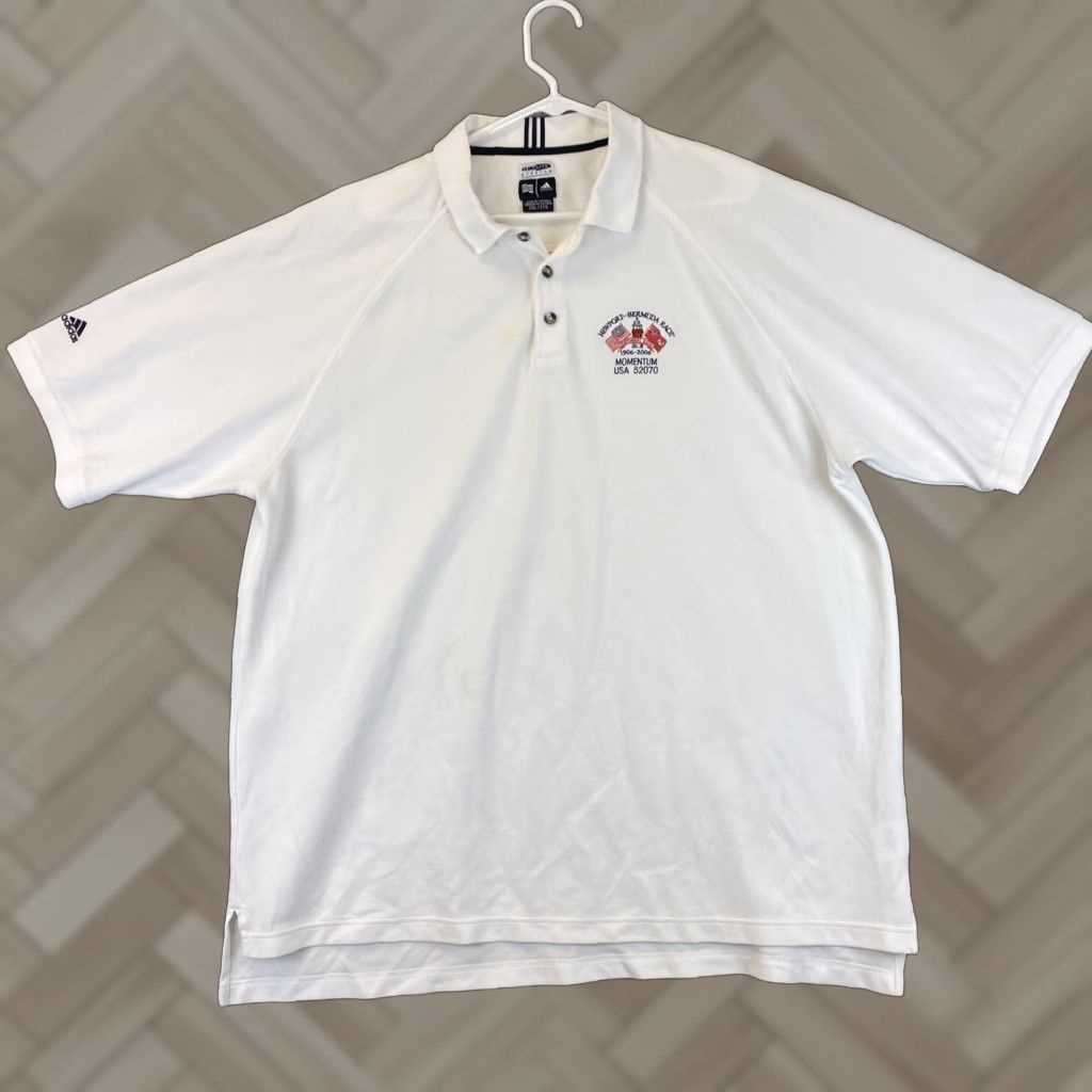 Adidas adidas Men Polo Shirt Short Sleeve Button 2XL White / 68-33 Regular Logo All Seasons Casual Blended Fabric 100% Polyester Size US XXL / EU 58 / 5 - 1 Thumbnail