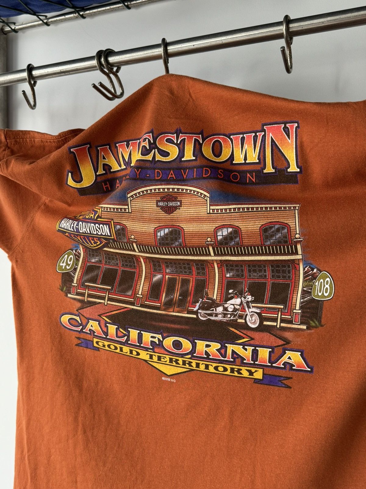 Harley Davidson × Vintage Vintage 2009 Harley Davidson ‘Jamestown’ Orange T-Shirt Size US L / EU 52-54 / 3 - 3 Thumbnail