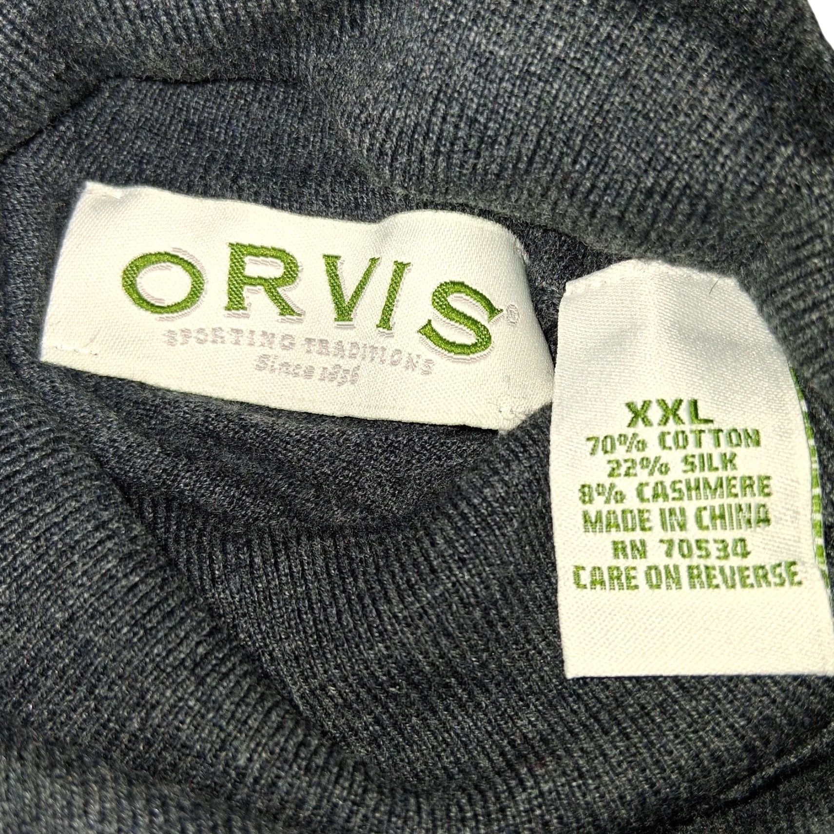 Orvis Orvis Sweater Men 2XL Turtleneck Long Sleeve Knit Pullover Cotton Silk Cashmere Gray Heather Extra Fine Lightweight Classic Size US XXL / EU 58 / 5 - 7 Thumbnail