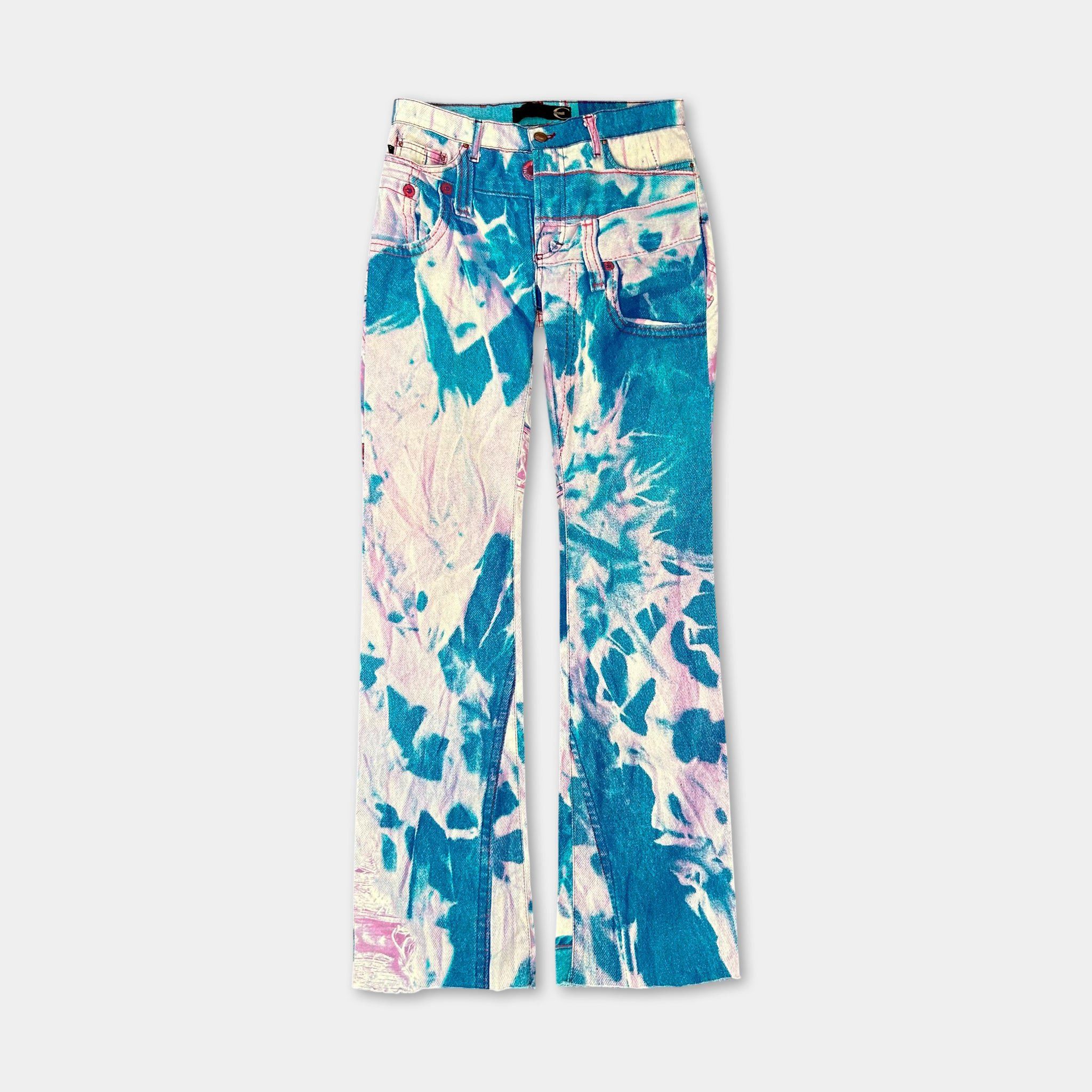 Roberto Cavalli Cavalli 2000's Tie-Dye Printed Denim Pants Size US 29 - 1 Thumbnail