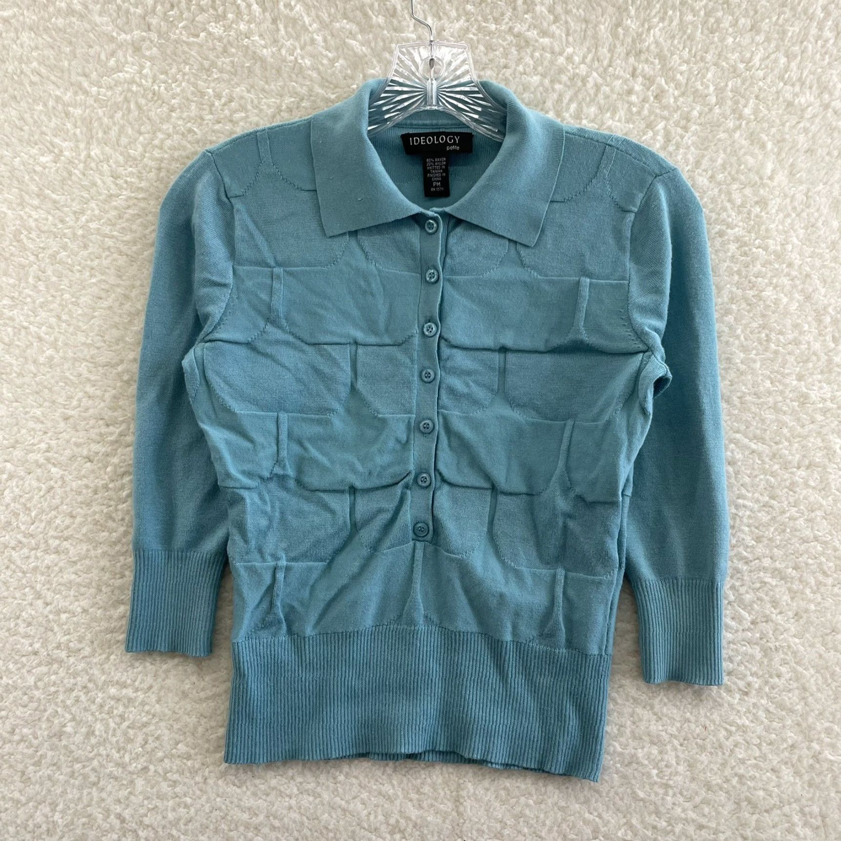 Vintage Y2K Vintage Top M Medium Petite Blue Button Collared Blouse Ideology Office Shirt Womens Size M / US 6-8 / IT 42-44 - 2 Thumbnail