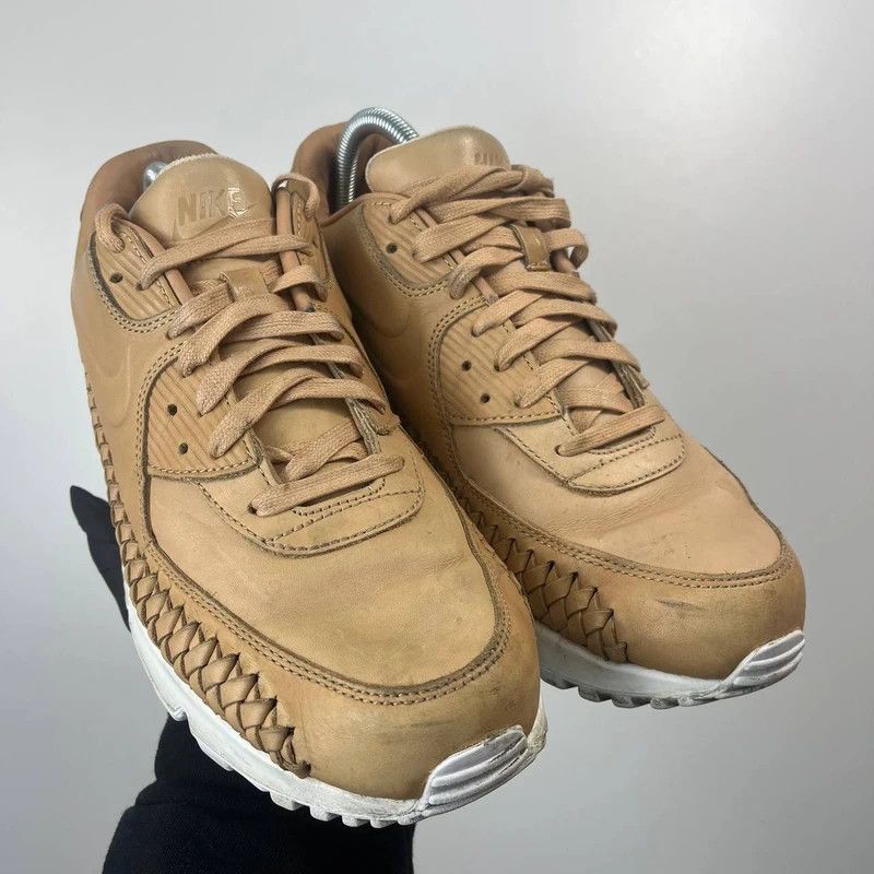 Nike Air Max 90 Woven Tan Wheat Leather Sneakers Size 44