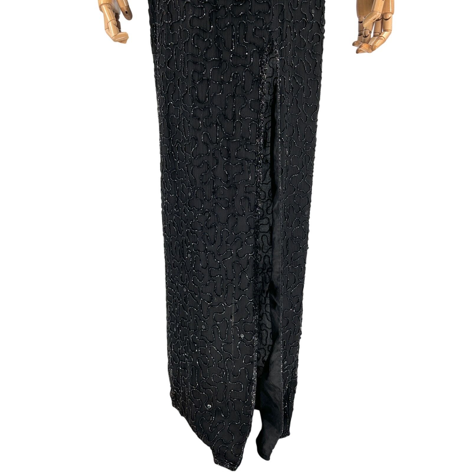Vintage Vintage 90s Black 100% Pure Silk Beaded Lattice Back Gown Size S / US 4 / IT 40 - 7 Thumbnail