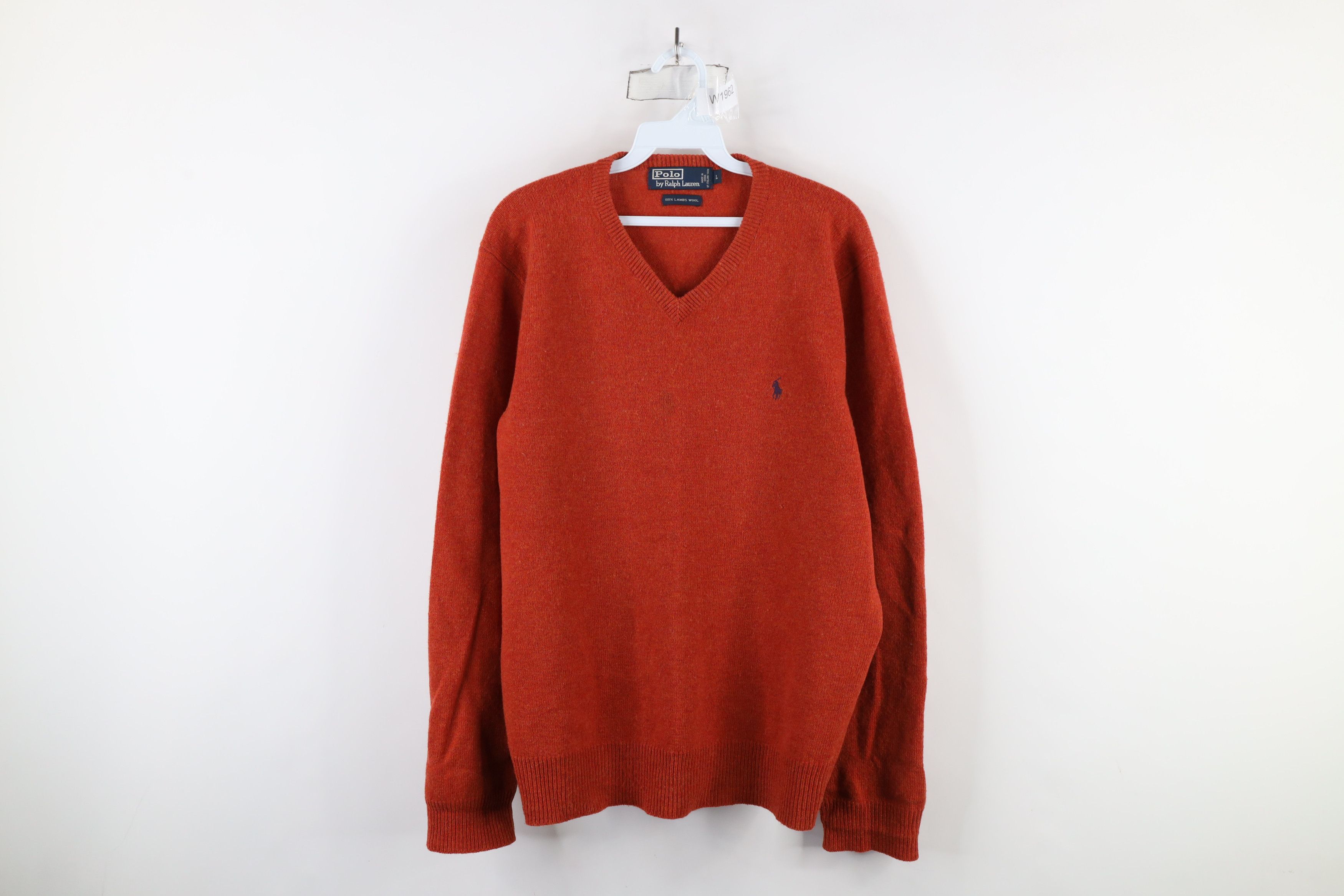 Ralph Lauren × Vintage Vintage 90s Ralph Lauren Lambswool V-Neck Sweater Orange Size US L / EU 52-54 / 3 - 1 Thumbnail