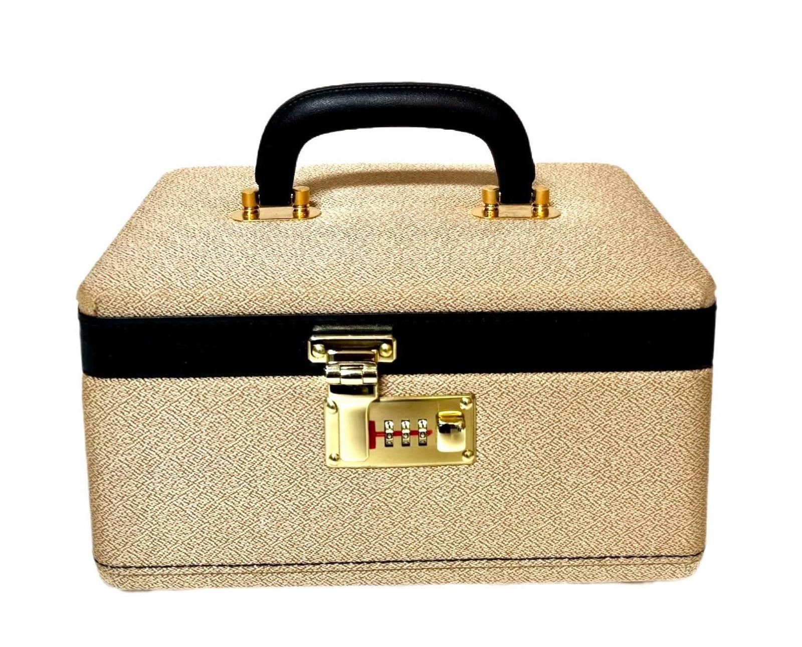Jewelry Briefcase Box Ivory PU Leather Gold Medium Organizer