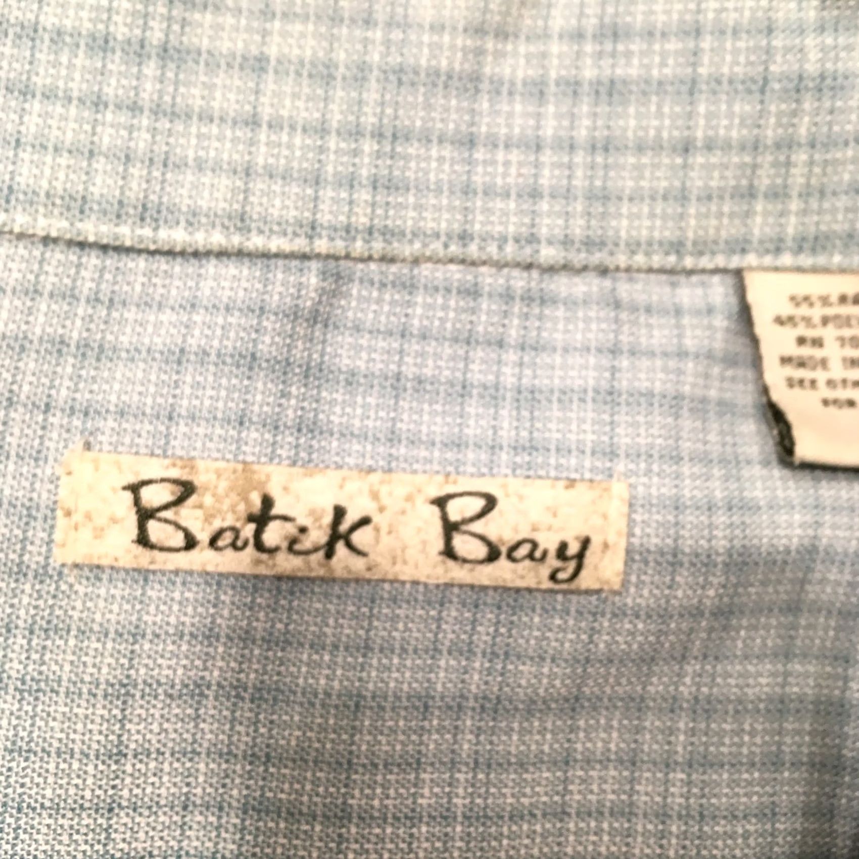 Vintage Batik Bay Button-Up Shirt Men L Blue Check Short Sleeve Casual Pocketed Front Button Pocket Size US 33 - 4 Thumbnail