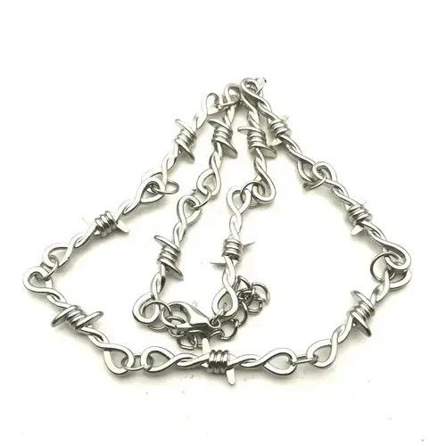 Jewelry BarbWire Chrome Necklace Spike Post Barb Wire Punk Chain Size ONE SIZE - 4 Thumbnail