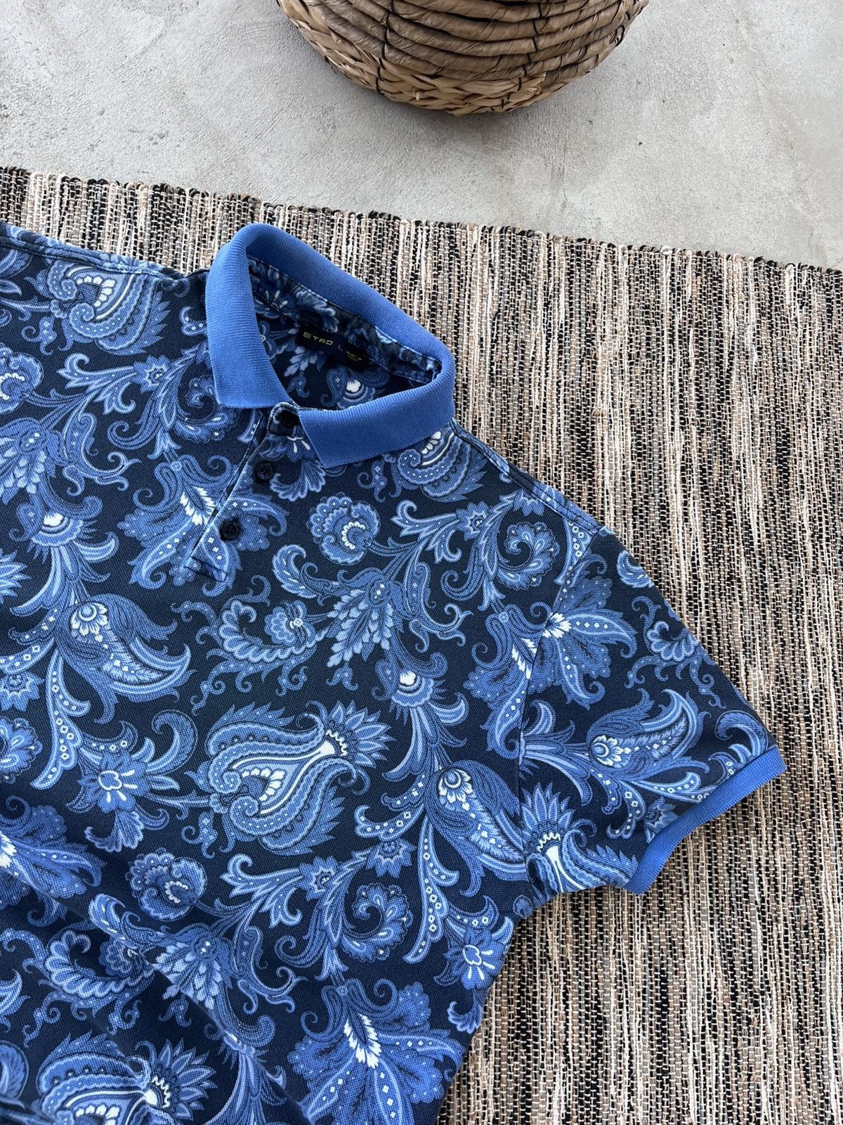 Etro Vintage Luxury Etro Polo T-Shirt Blue Artistic Designs Y2K Size US L / EU 52-54 / 3 - 3 Thumbnail