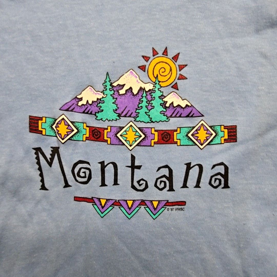 Vintage Vintage Montana Graphic Tee Le Riche Blue White S Shirt Size S / US 4 / IT 40 - 2 Thumbnail