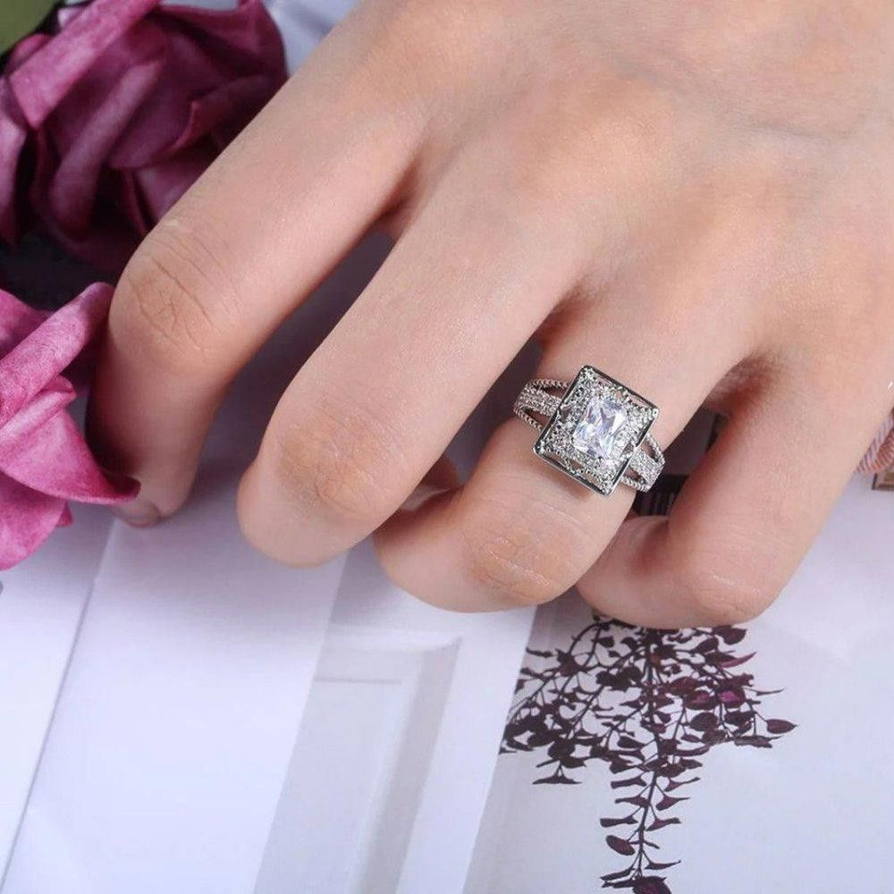 Designer 925 Sterling Silver Square Cut Inlaid Engagement Ring Size ONE SIZE - 5 Thumbnail