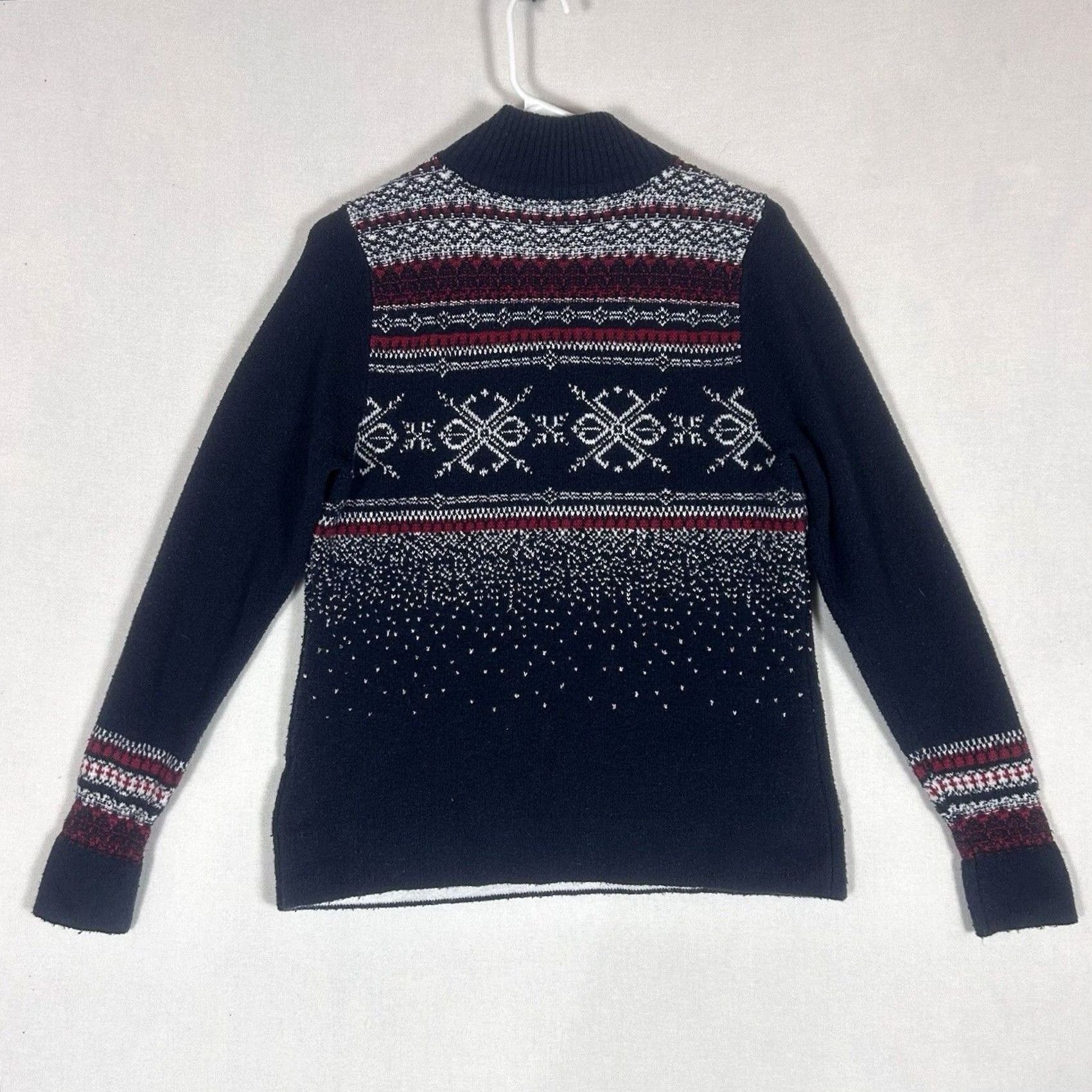 Vintage Christopher & Banks Fair Isle Sweater Womens S 1/4 Zip Mock Neck Holiday Casual Knit Pullover Blue Winter Fall Spring Womens Size S / US 4 / IT 40 - 5 Thumbnail