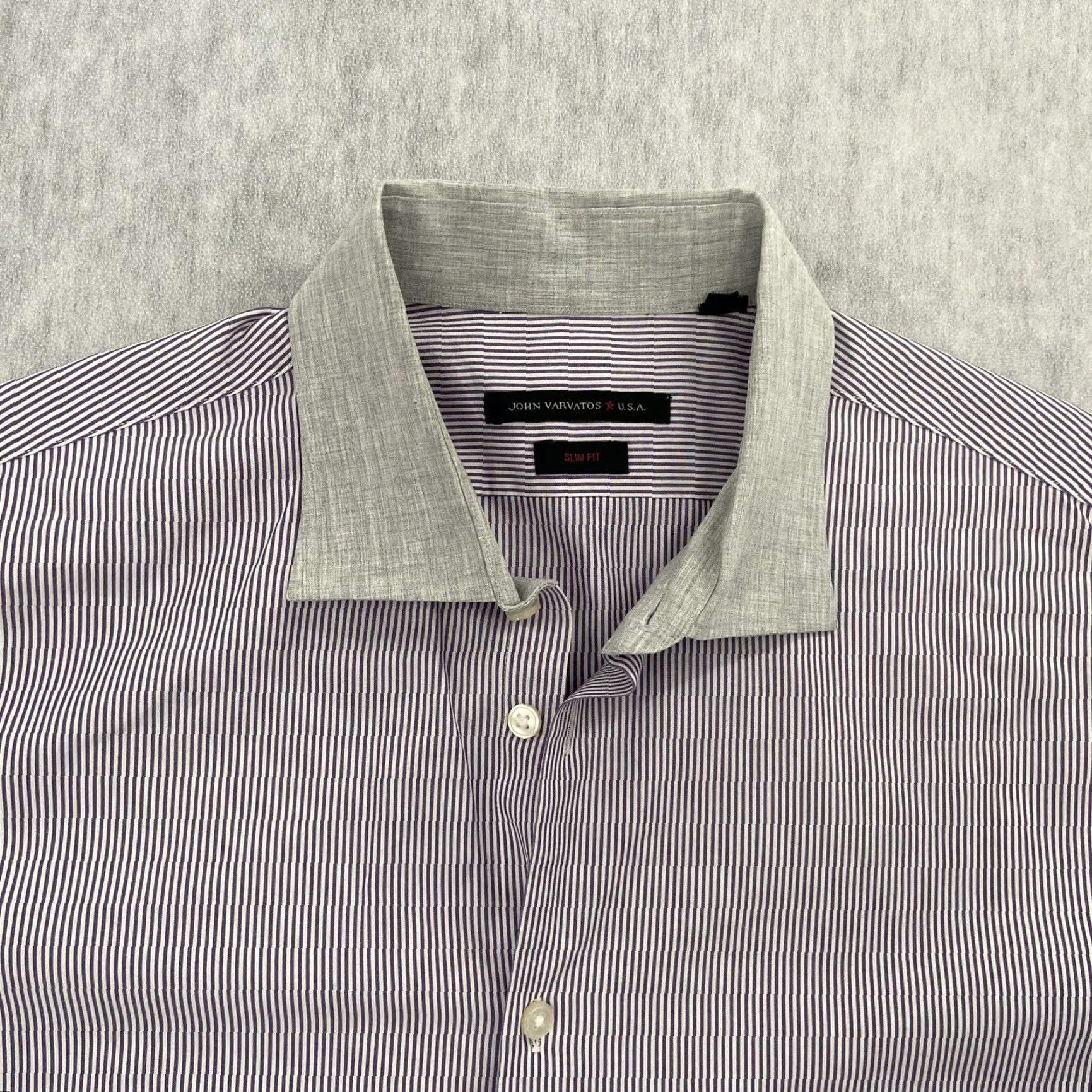 John Varvatos John Varvatos Button-Up Shirt Adult 17 Purple Striped Long Sleeve Slim Fit Mens Size US XL / EU 56 / 4 - 3 Thumbnail