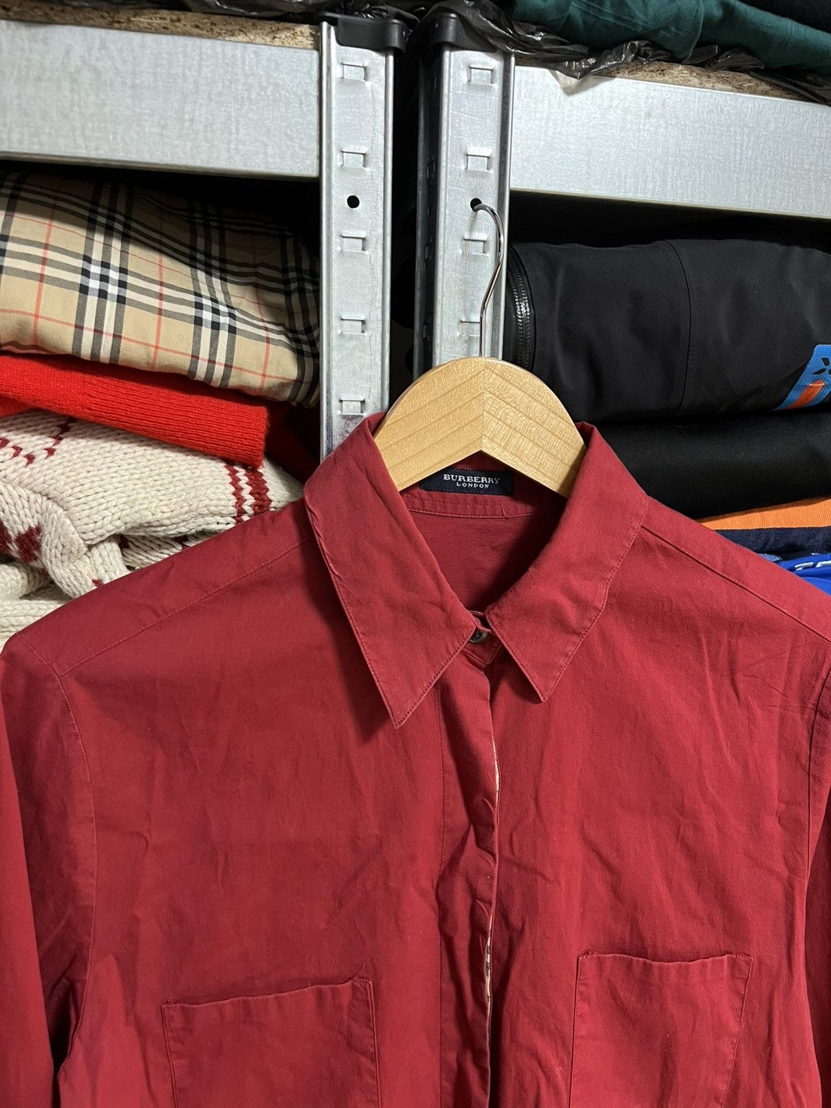 Burberry × Vintage Burberry Button Up Cotton Shirt Long Sleeve Red Size 44 Size M / US 6-8 / IT 42-44 - 4 Thumbnail