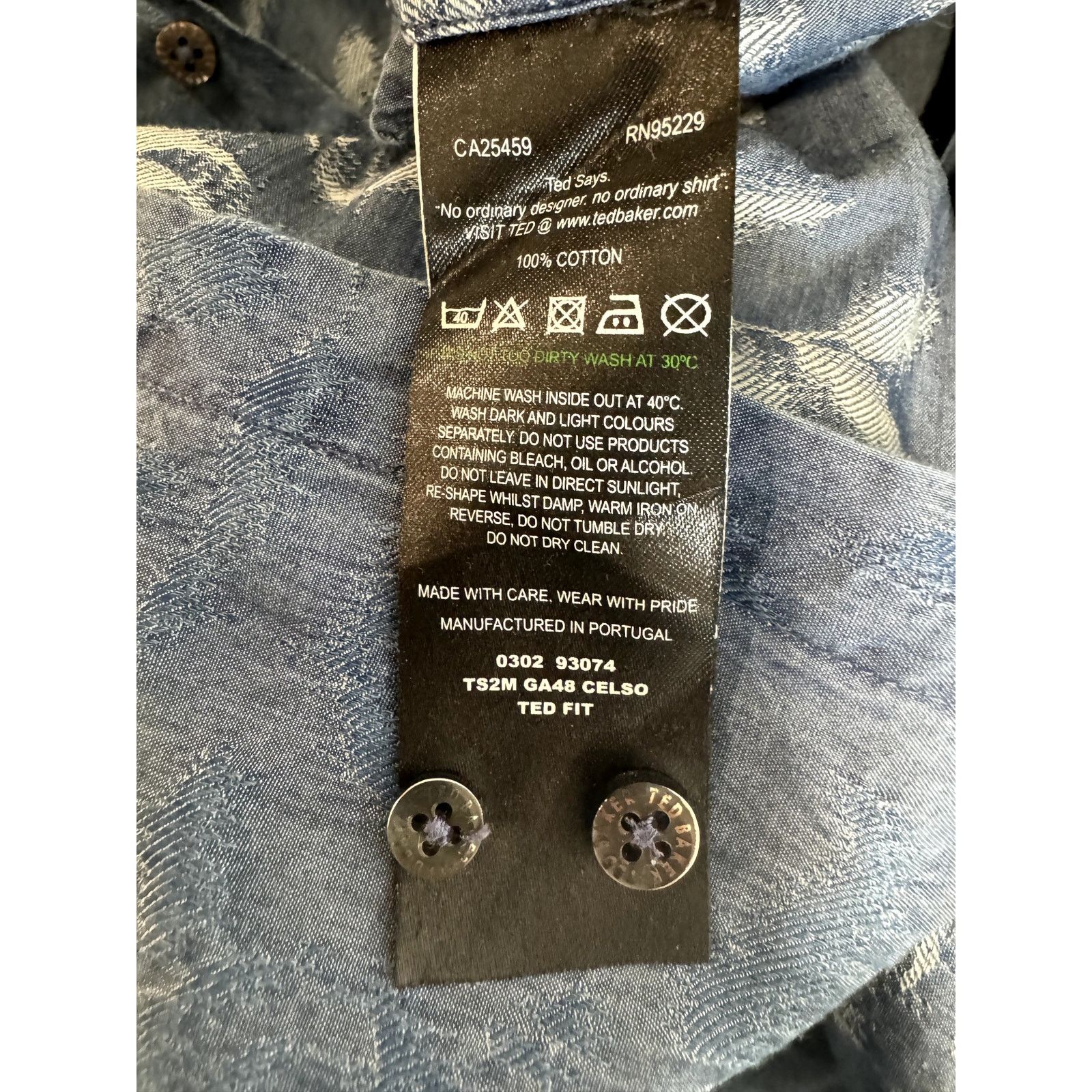 Ted Baker Ted Baker Blue Button Down Shirt Contrast Chambray - Men 16 Size US L / EU 52-54 / 3 - 9 Thumbnail