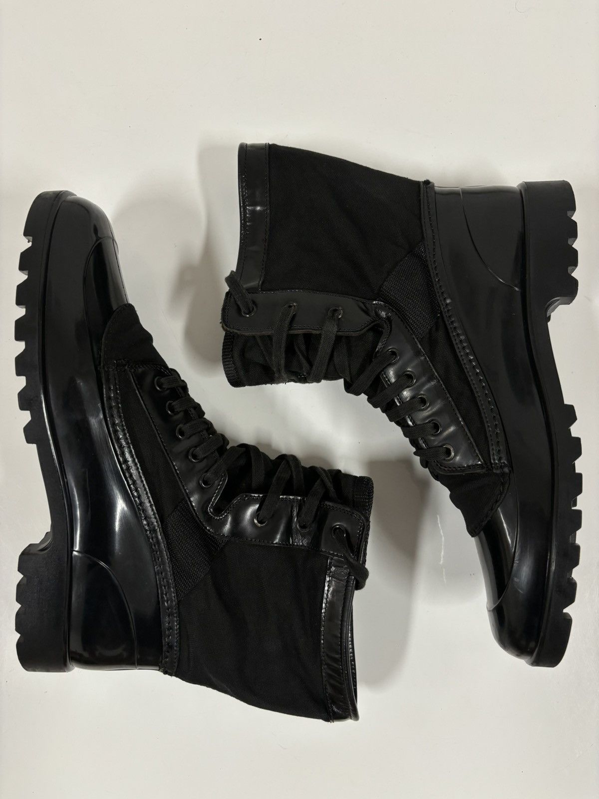 Burberry Prorsum Leather-Canvas Mono Black Lace-Up Rubber High Boots Shoes 44 Size US 11.5 / EU 44-45 - 7 Thumbnail