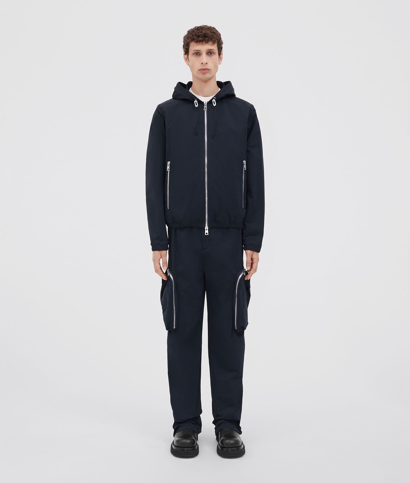 o1w1db10525 Technical Nylon Hooded Jacket in Dark Navy