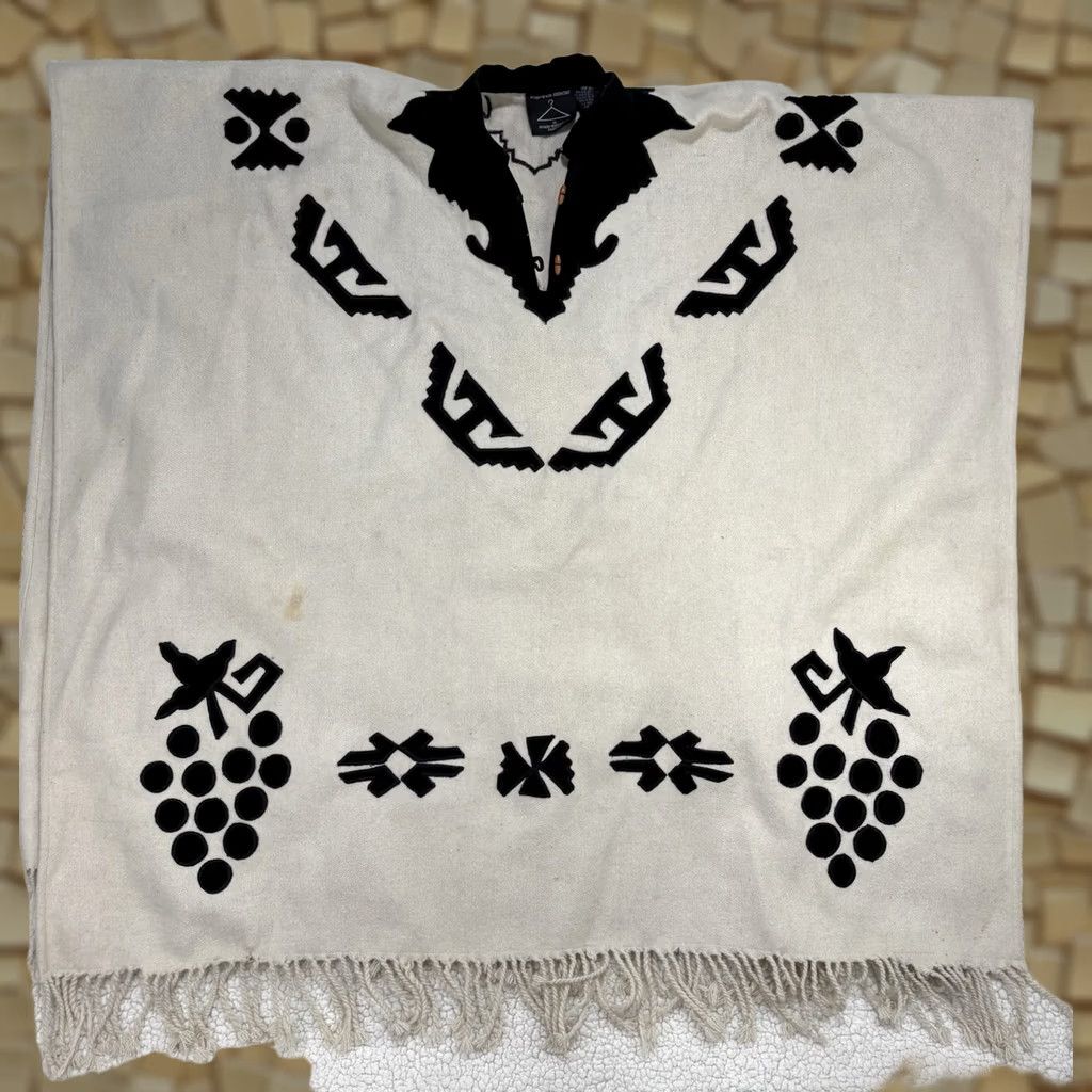 Vintage VINTAGE Anthony Mark Hankins Poncho Cape Cream Black Wool Blend One Size Western Aztec Size ONE SIZE - 1 Thumbnail