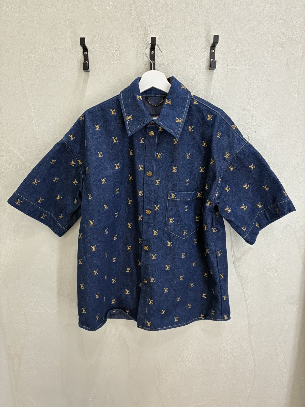 Louis Vuitton Embroidered Signature ShortSleeved Denim Shirt