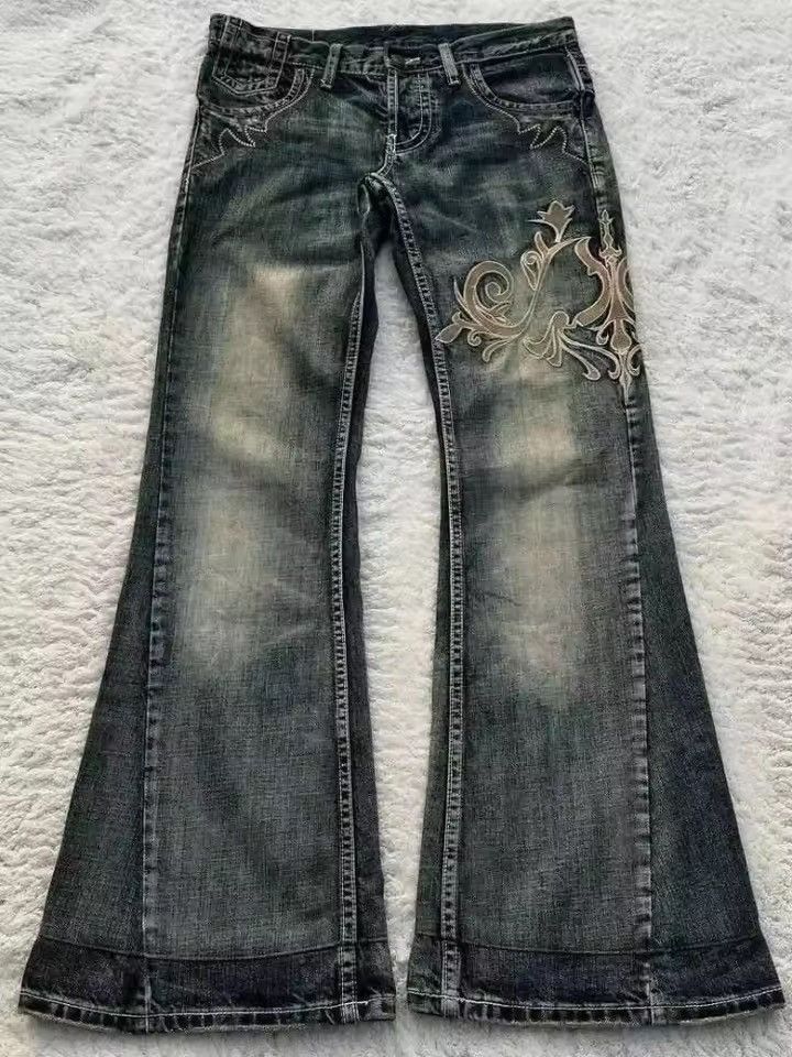 Japanese Brand Retro Harajuku Embroidery Pattern Micro Flare Jeans Size 28" / US 6 / IT 42 - 3 Thumbnail