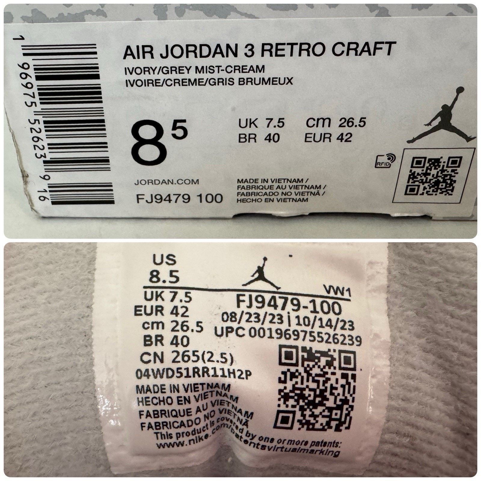 Nike NIKE AIR JORDAN 3 Retro Craft Ivory Shoes LIMITED EDITION Size US 8.5 / EU 41-42 - 14 Thumbnail
