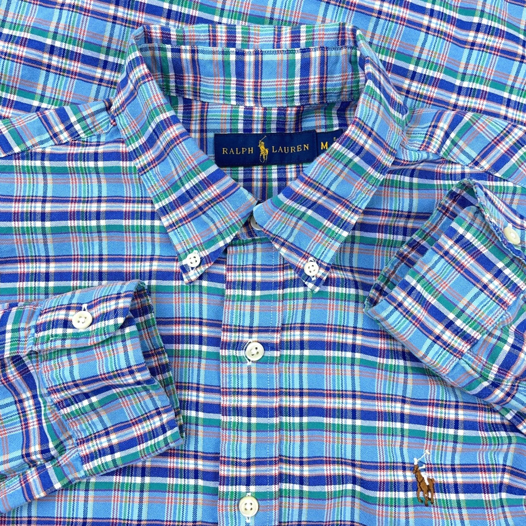 Ralph Lauren Ralph Lauren Shirt Men Medium Blue Plaid Button-Up Oxford Cloth Multi Flesh Pony Size US M / EU 48-50 / 2 - 2 Thumbnail
