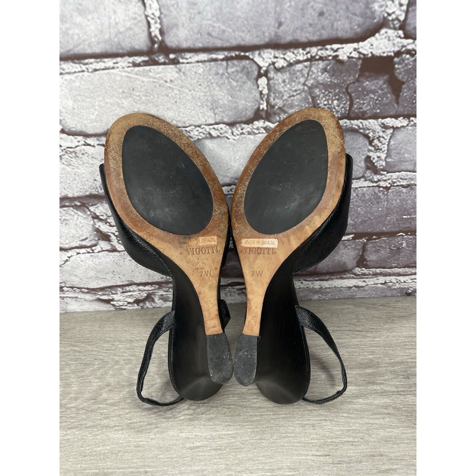 Other Vigotti Black Leather Open Toe Slingback High Wedge Sandals Size US 7 / IT 37 - 8 Thumbnail