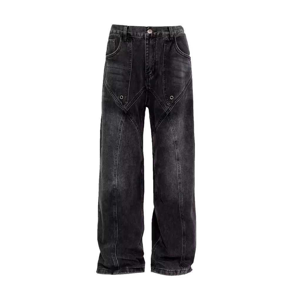 Japanese Brand × Jean Vintage black patchwork rivet wide leg jeans Size US 34 / EU 50 - 4 Thumbnail