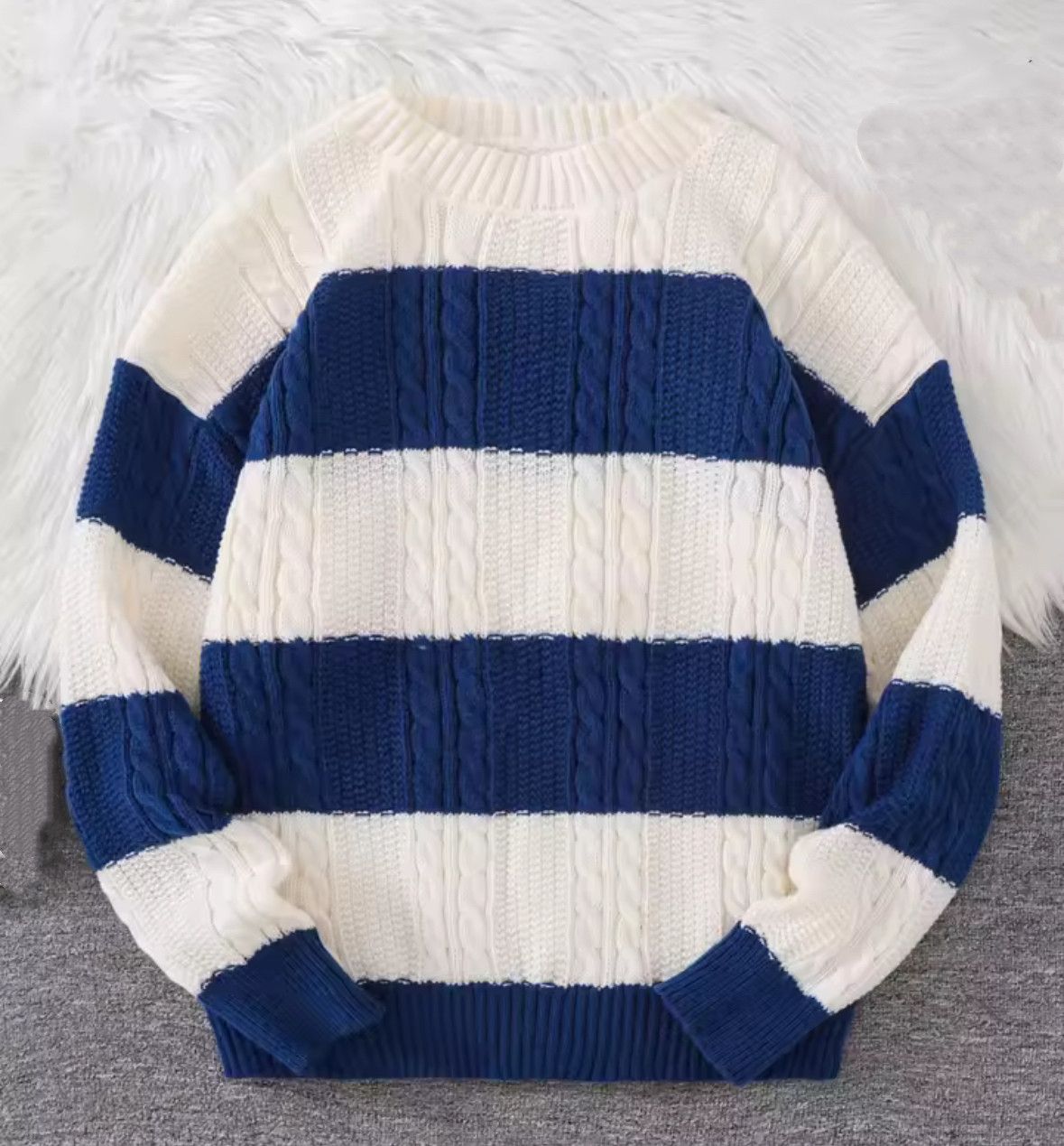 Other Street Popular Blue Stripe Sweater Jacquard Knitwear Size US XL / EU 56 / 4 - 1 Thumbnail