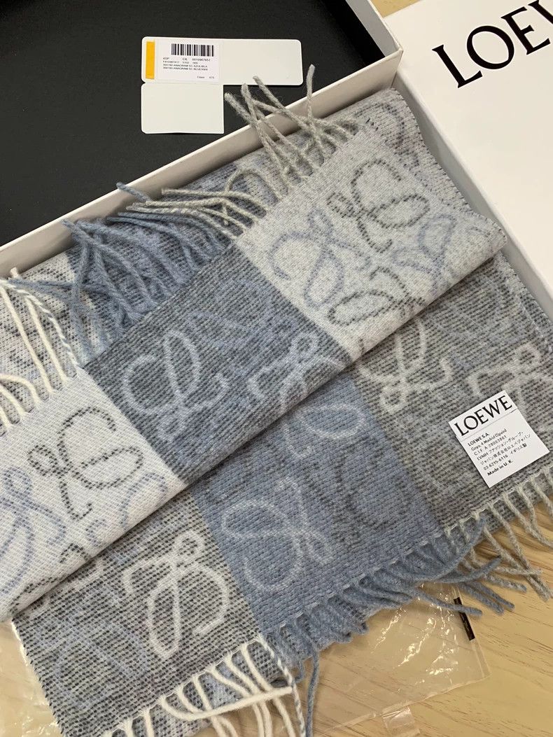 Loewe LOEWE Woolen Scarf, Blue Cashmere Scarf with Checkerboard Size ONE SIZE - 7 Thumbnail