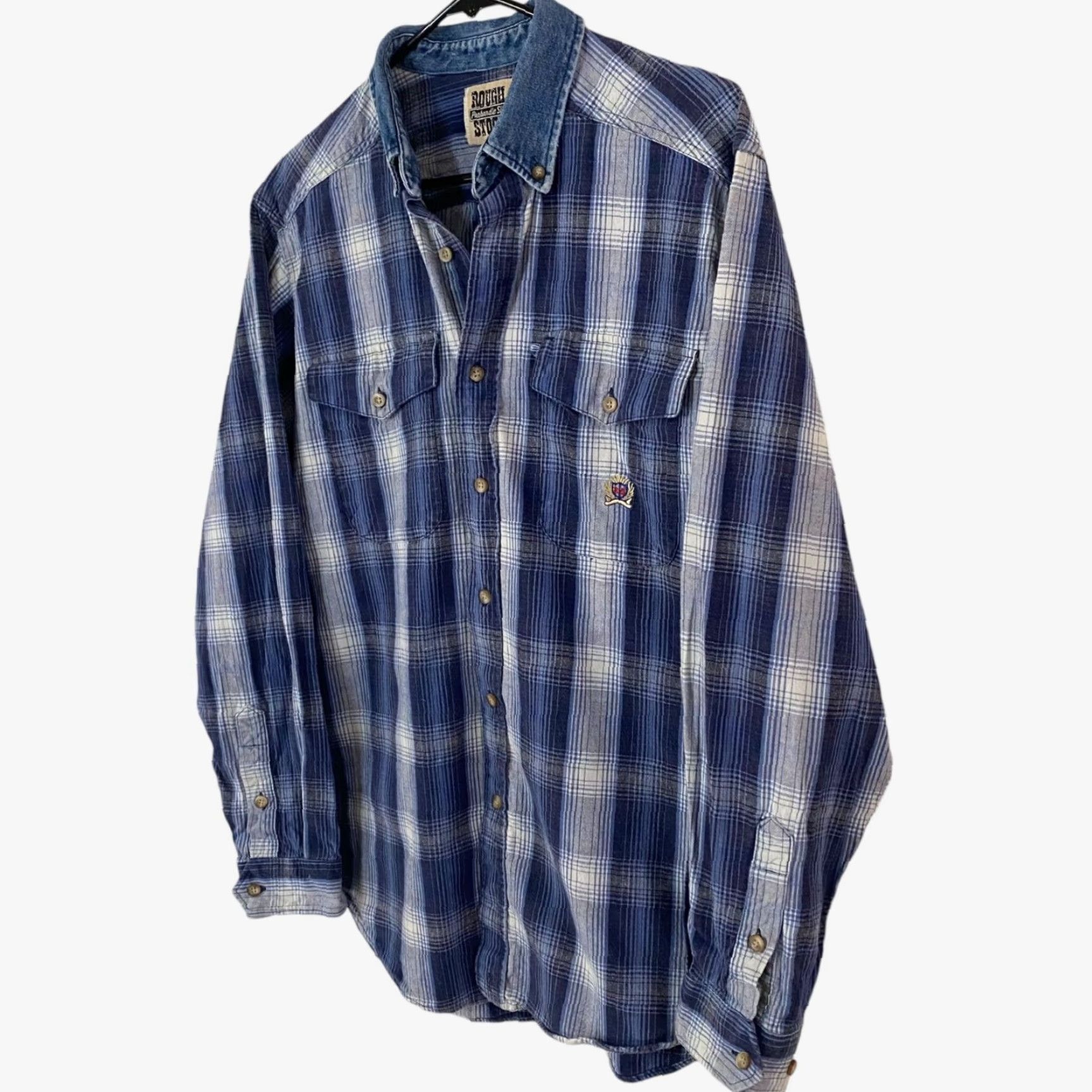 Vintage VINTAGE Rough Stock Western Button-Up Shirt Men Medium Blue Plaid Long-Sleeve Block/Collar Size US M / EU 48-50 / 2 - 2 Thumbnail