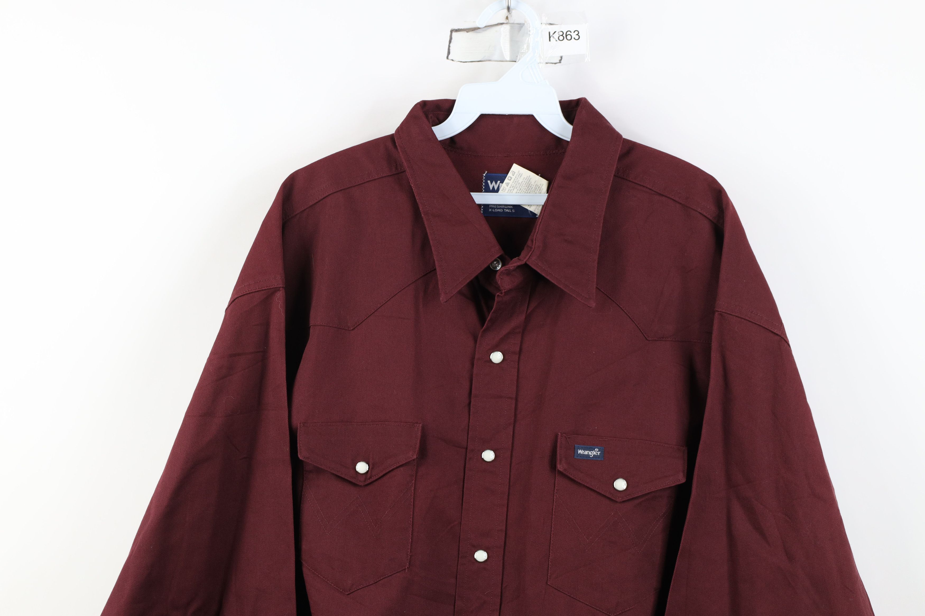 Wrangler Vintage 90s Wrangler Cowboy Snap Button Shirt Burgundy Size US XL / EU 56 / 4 - 2 Thumbnail