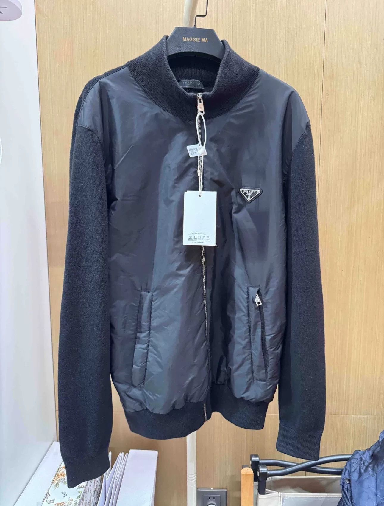 Prada Navy Triangle Logo Knit Jacket