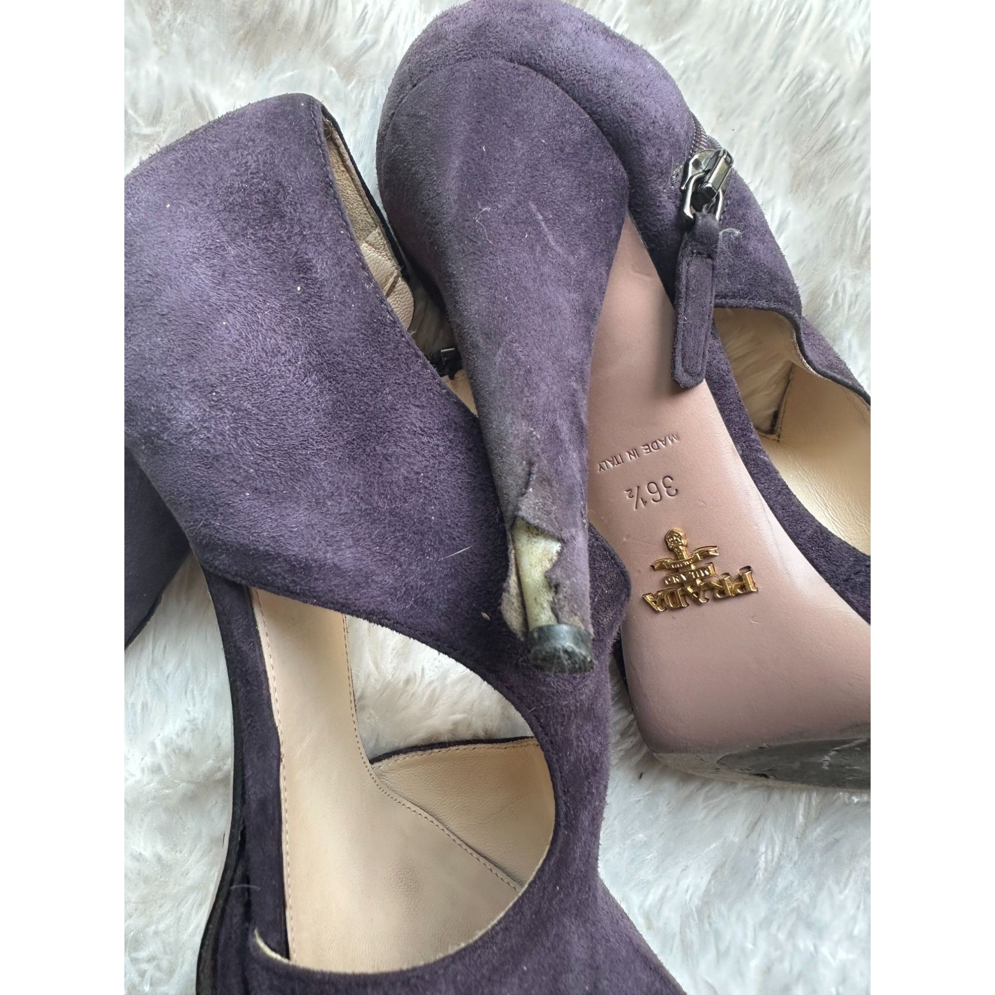 Prada Authentic Prada purple suede side zip closure peep top pump Size US 6.5 / IT 36.5 - 4 Thumbnail