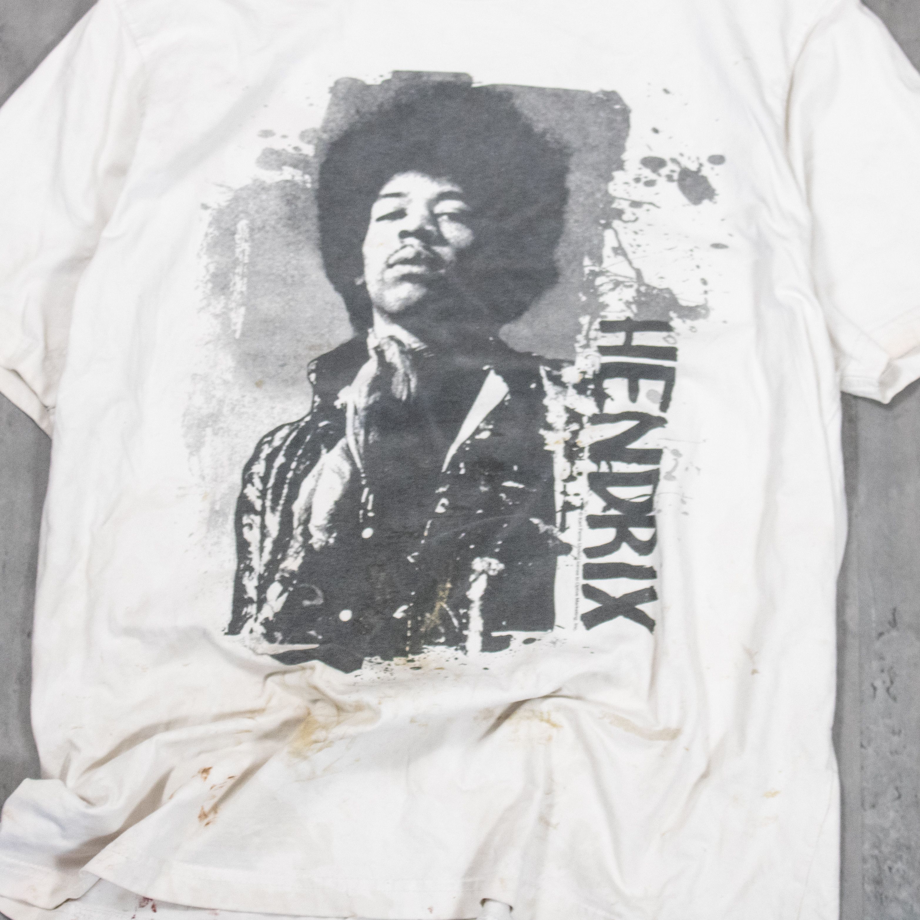 Jimi Hendrix Y2K 2000's 00's Jimi Hendrick Faced Thrashed White T-Shirt Size US L / EU 52-54 / 3 - 3 Thumbnail