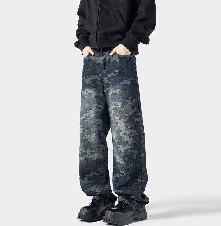 Designer × Jean Streetwear Camouflage Straight Hip Hop Jeans Pants Size US 31 - 1 Thumbnail