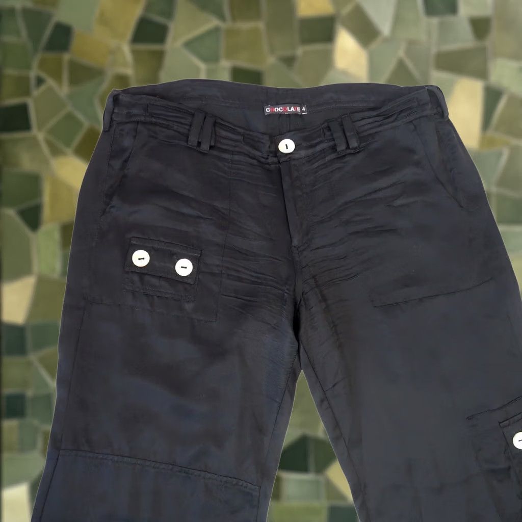 CHOCOOLATE VINTAGE Chocolate Black Silk Satin Low Rise Wide Leg Cargo Pants 4 Size 27" / US 4 / IT 40 - 1 Thumbnail