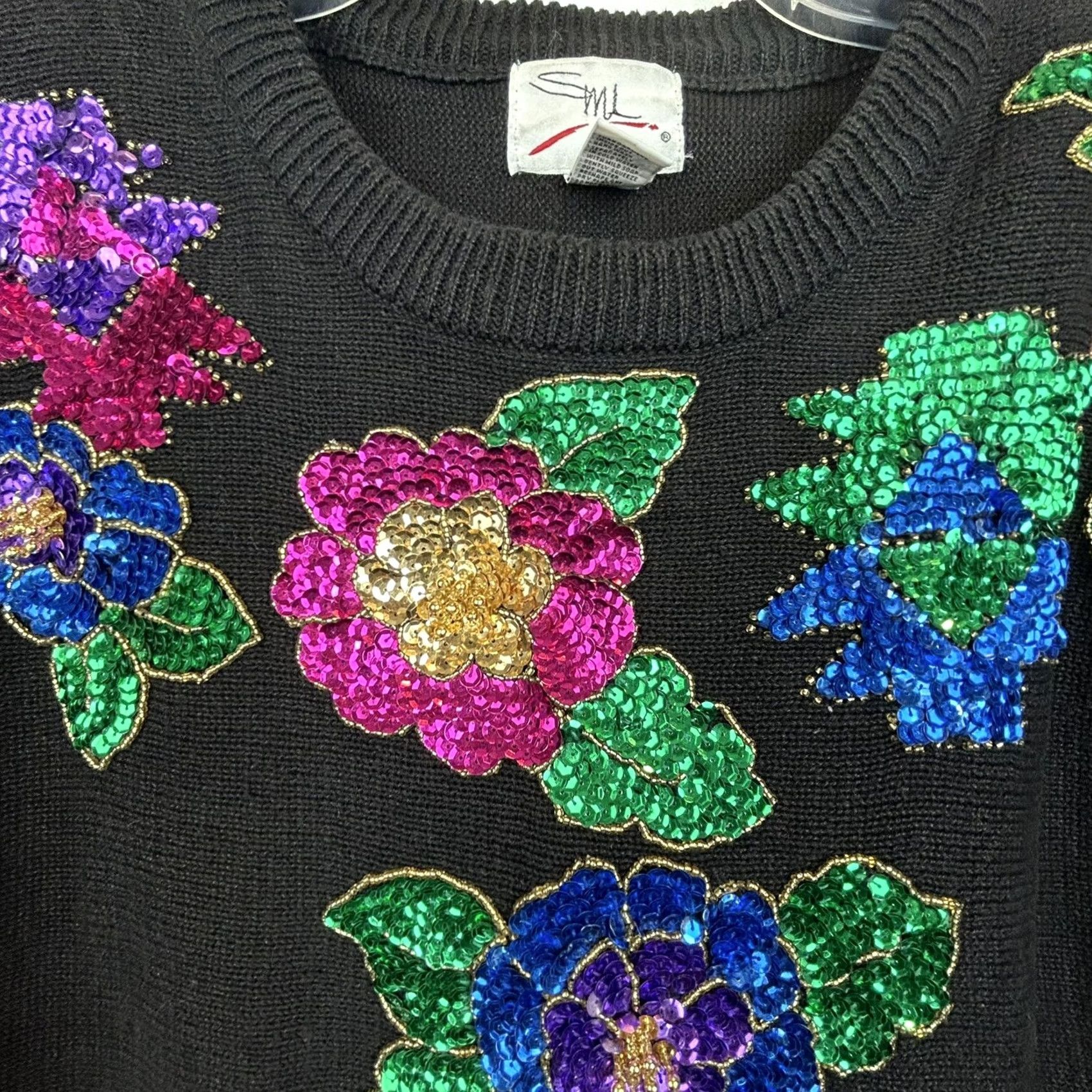 Etro VINTAGE Sequin Sweater Large Floral 90s Retro Black Party Event Womens Size L / US 10 / IT 46 - 3 Thumbnail
