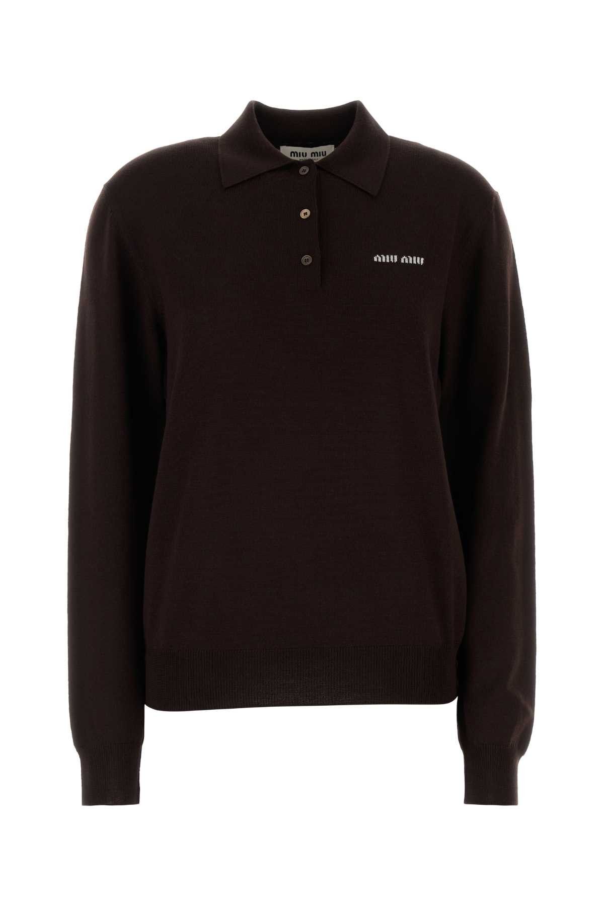 Miu Miu Chocolate Wool Polo Shirt Size M / US 6-8 / IT 42-44 - 1 Thumbnail