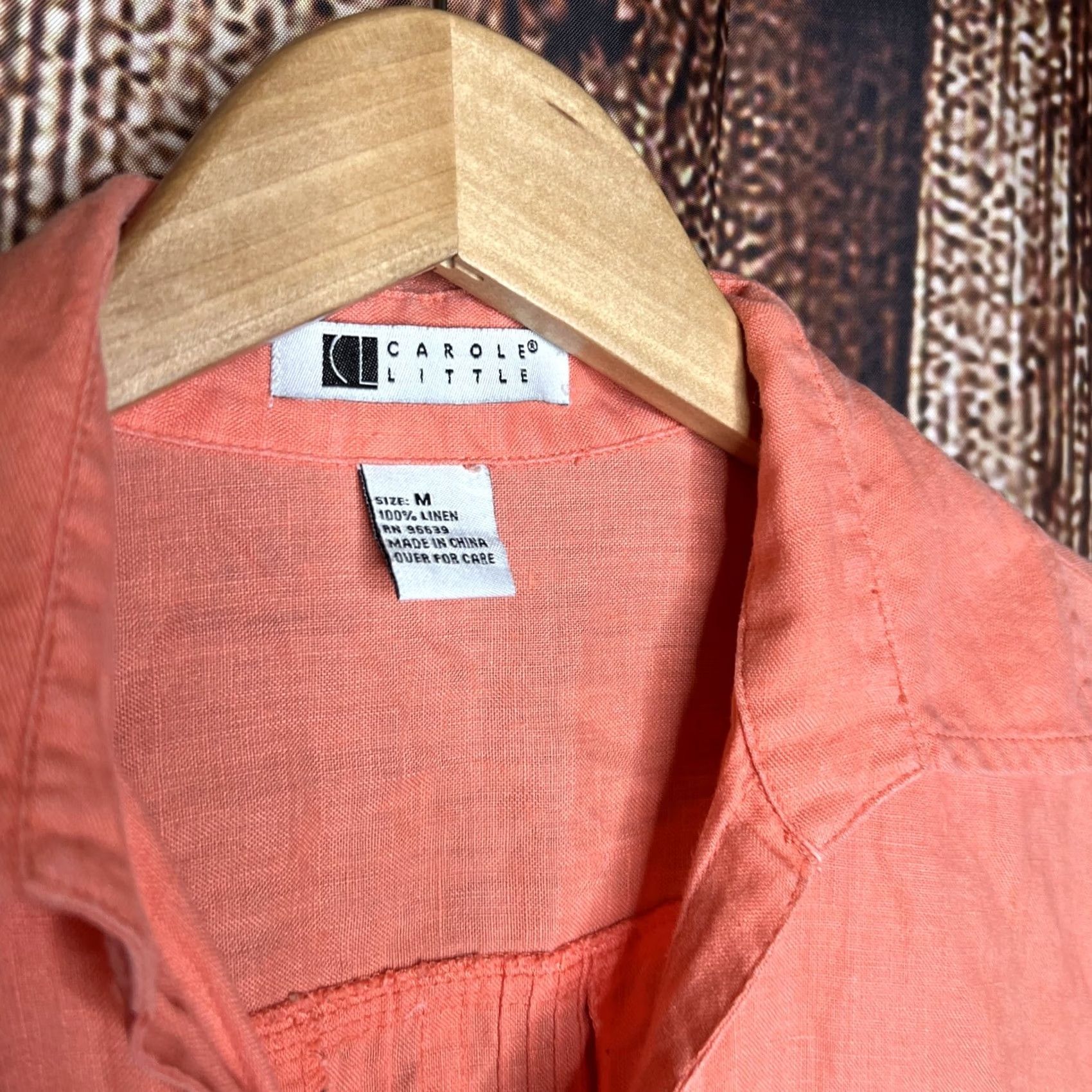 Vintage Carole Little Shirt Womens M Orange 100% Linen Button Up Long Sleeve Vintage No Size M / US 6-8 / IT 42-44 - 3 Thumbnail