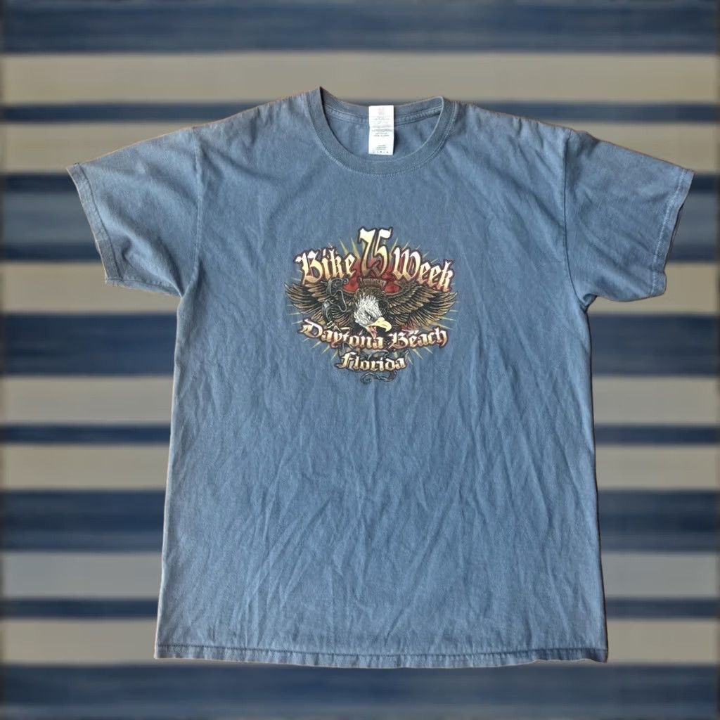 Gildan VINTAGE Gildan T-Shirt Bike Week 75th Anniversary Daytona Beach Eagle Men’s Large Blue Size US L / EU 52-54 / 3 - 1 Thumbnail