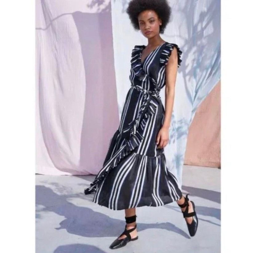 Apiece Apart Apiece Apart Costa Del Sol Wrap Dress Blue White Size 4 UB Size S / US 4 / IT 40 - 1 Thumbnail