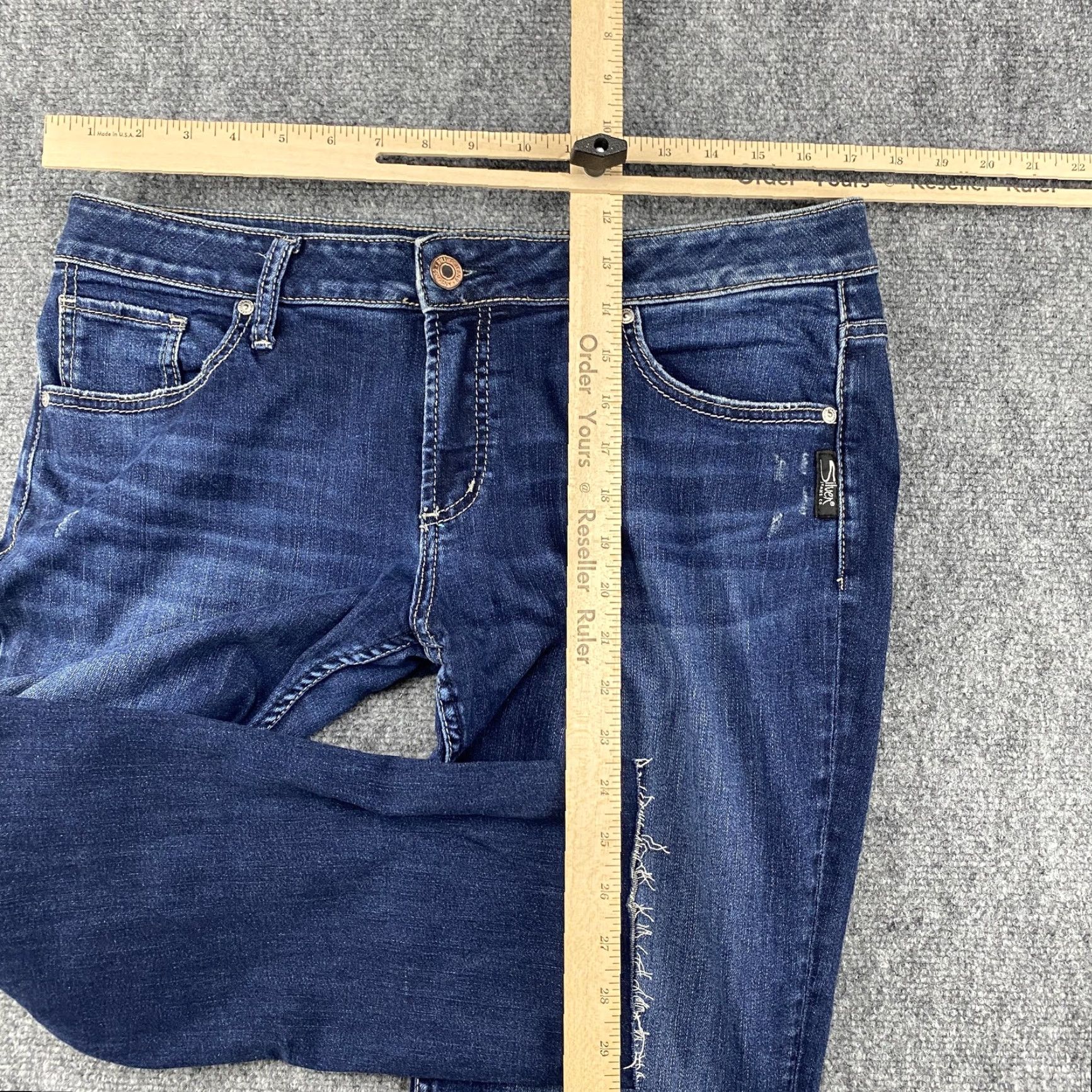 Silver Jeans Co. Silver Jeans Co Jeans Womens 33 Blue Slim Straight Ankle Cropped Distressed Raw Hem Embroidered Pockets Zipper Fly Womens Jeans Size 24" / US 00 / IT 34 - 6 Thumbnail