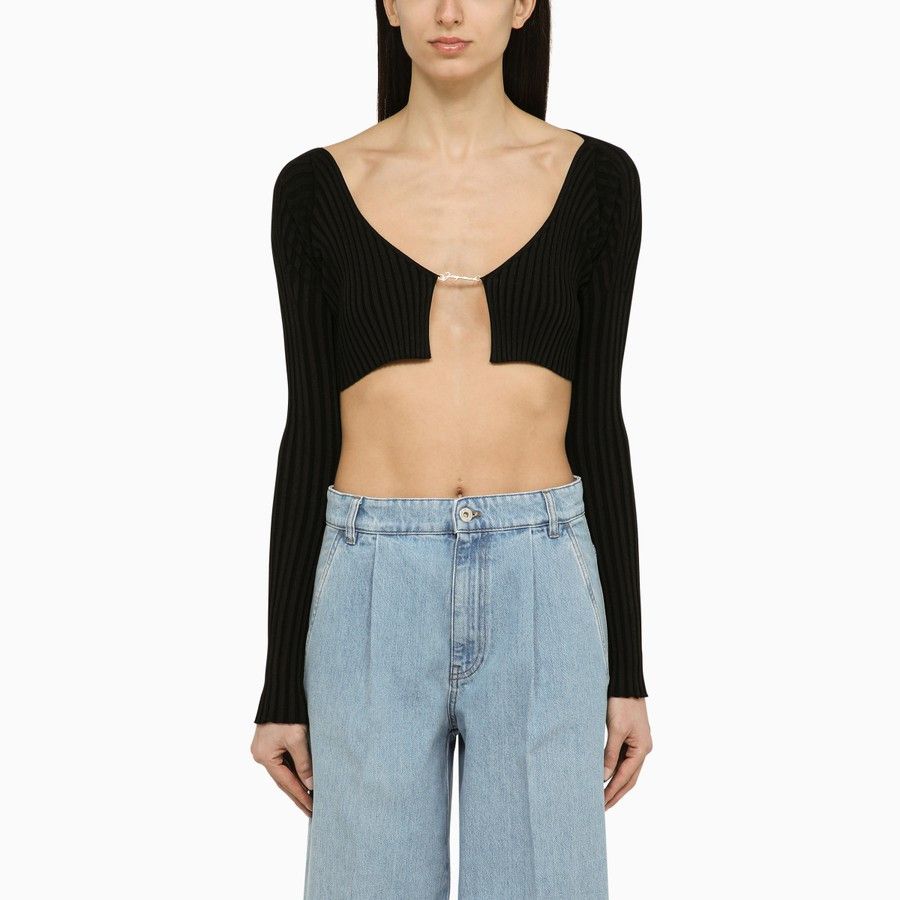 Jacquemus o1d2blof0824 La Maille Pralu Cropped Cardigan in Black Size S / US 4 / IT 40 - 1 Thumbnail