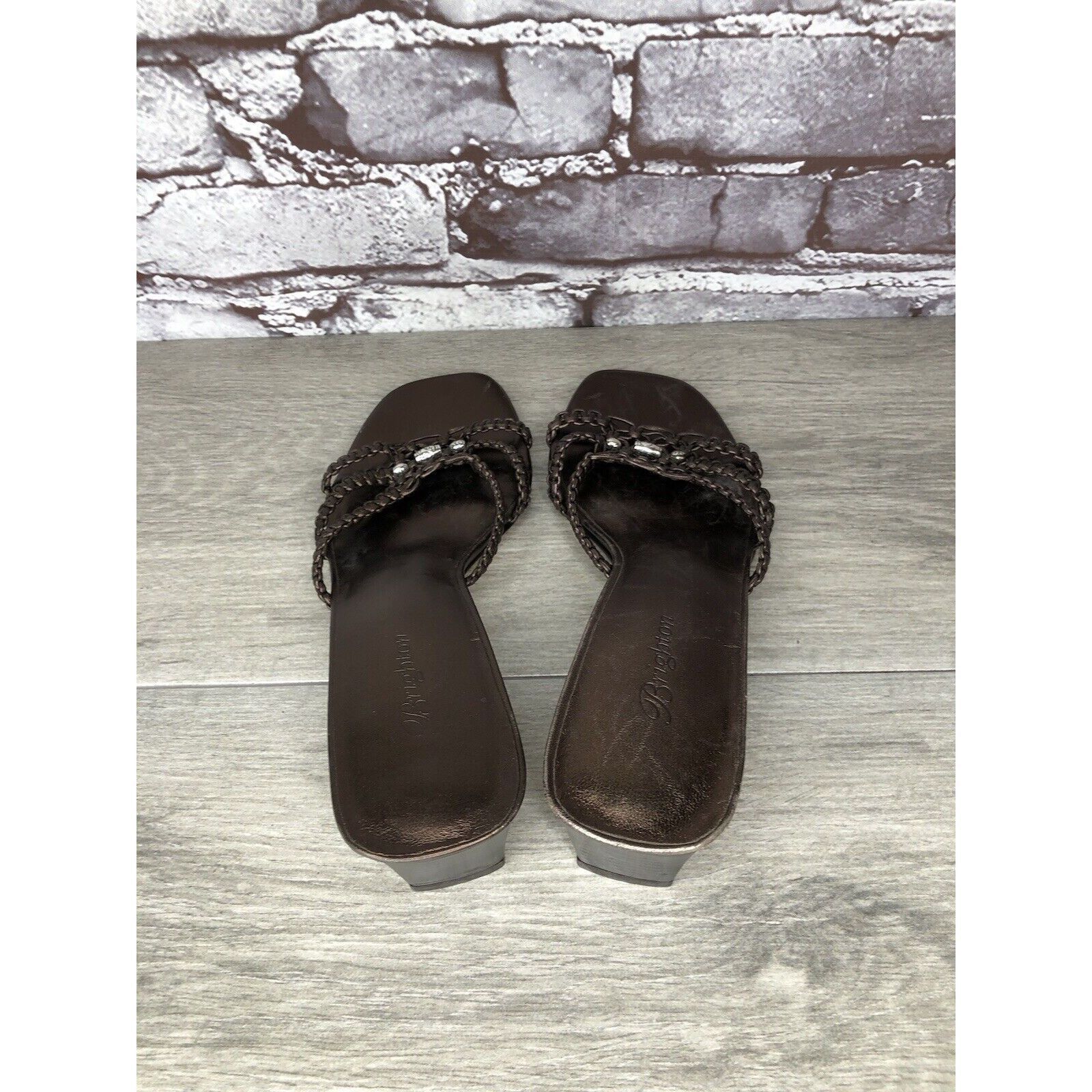 Brighton Brighton Karen Brown Copper Woven Leather Slide Heel Sandals Size US 7 / IT 37 - 6 Thumbnail