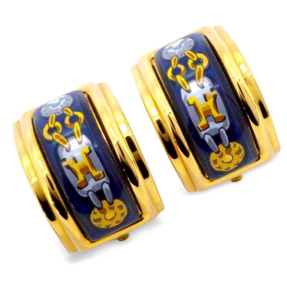 Hermes Vintage Hermes cloisonne golden earrings with blue Size ONE SIZE - 7 Thumbnail