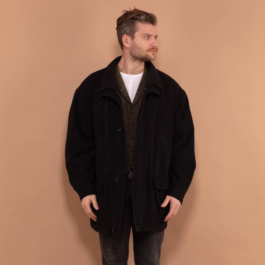 image of Vintage 90's Men Cashmere Blend Parka Jacket In Dark Gray in Grey (Size XL)