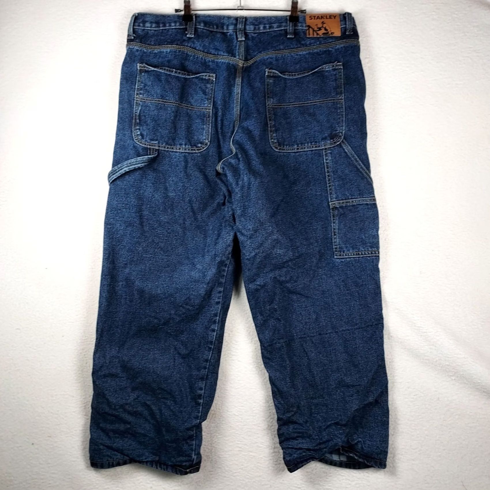 Vintage Mens Stanley Carpenter Jeans 42x30 Blue Denim Flannel Lined Workwear Pants Size US 42 / EU 58 - 2 Thumbnail