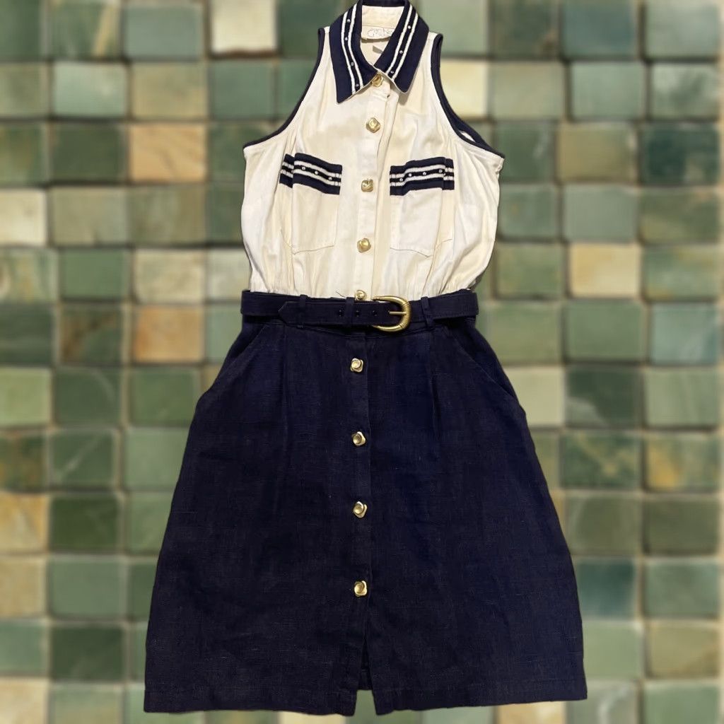 Vintage VINTAGE Cache Collared Sailor Dress White Belted Gold Button Detail Knee Length Women's Dress S White Navy Belted 4 Cache Cache Mens? Size S / US 4 / IT 40 - 1 Thumbnail